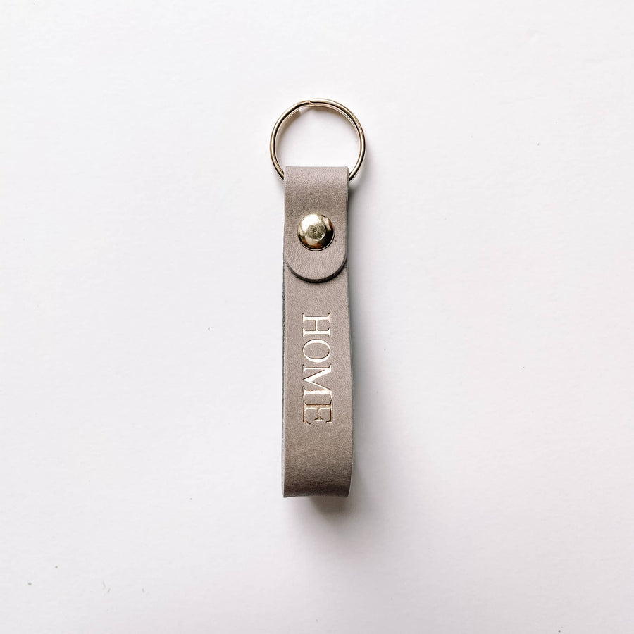 HOME Leather Keychain Custom Leather Key Ring Grey