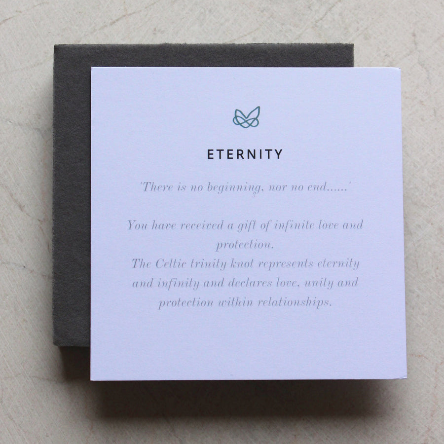 meaning card explaining the meaning behind the celtic trinity knot symbol on native collection