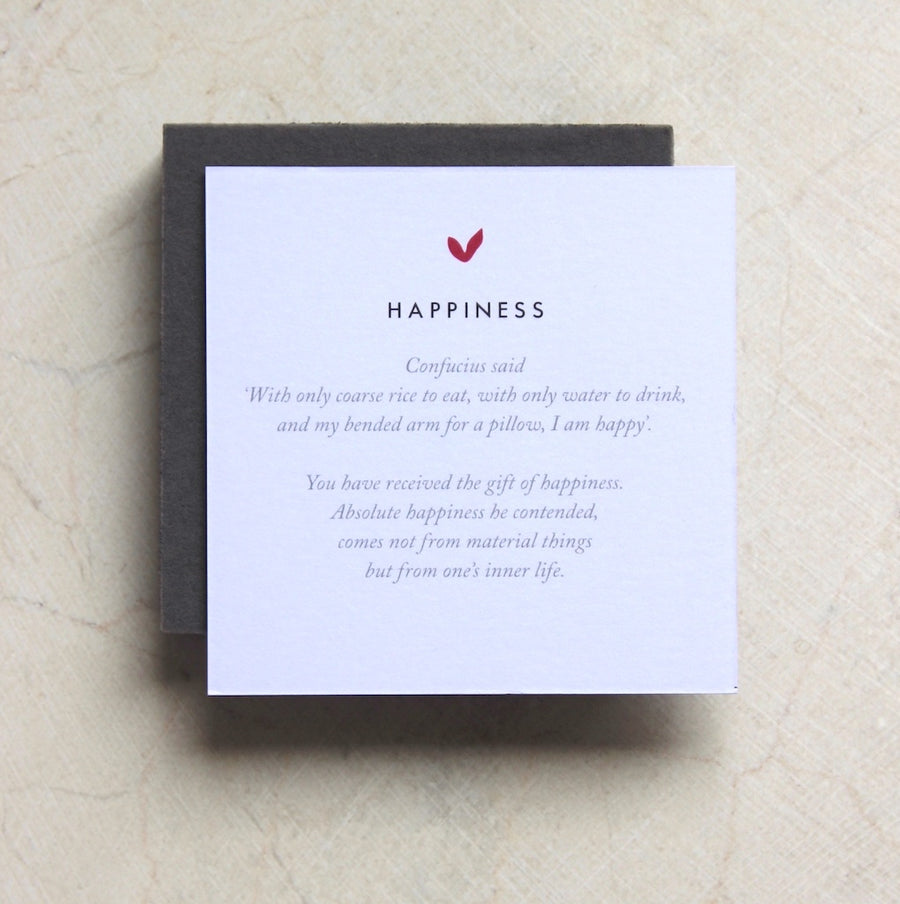 Happiness Crad- Quote & explanation about your piece of Liwu Jewellery which represents Happiness