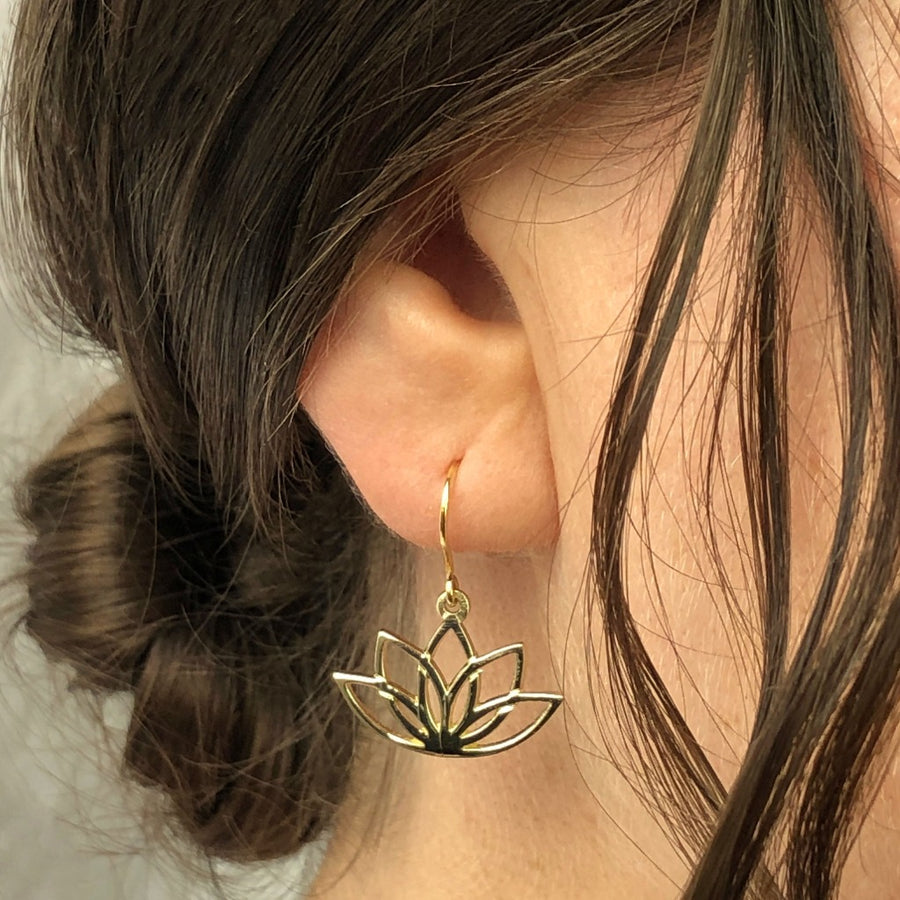 lotus flower earrings in 9ct gold