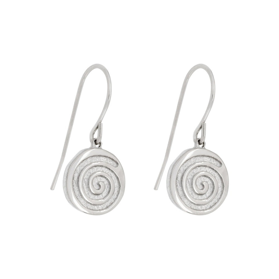 small drop earrings in silver with celtic spiral meaning energy 